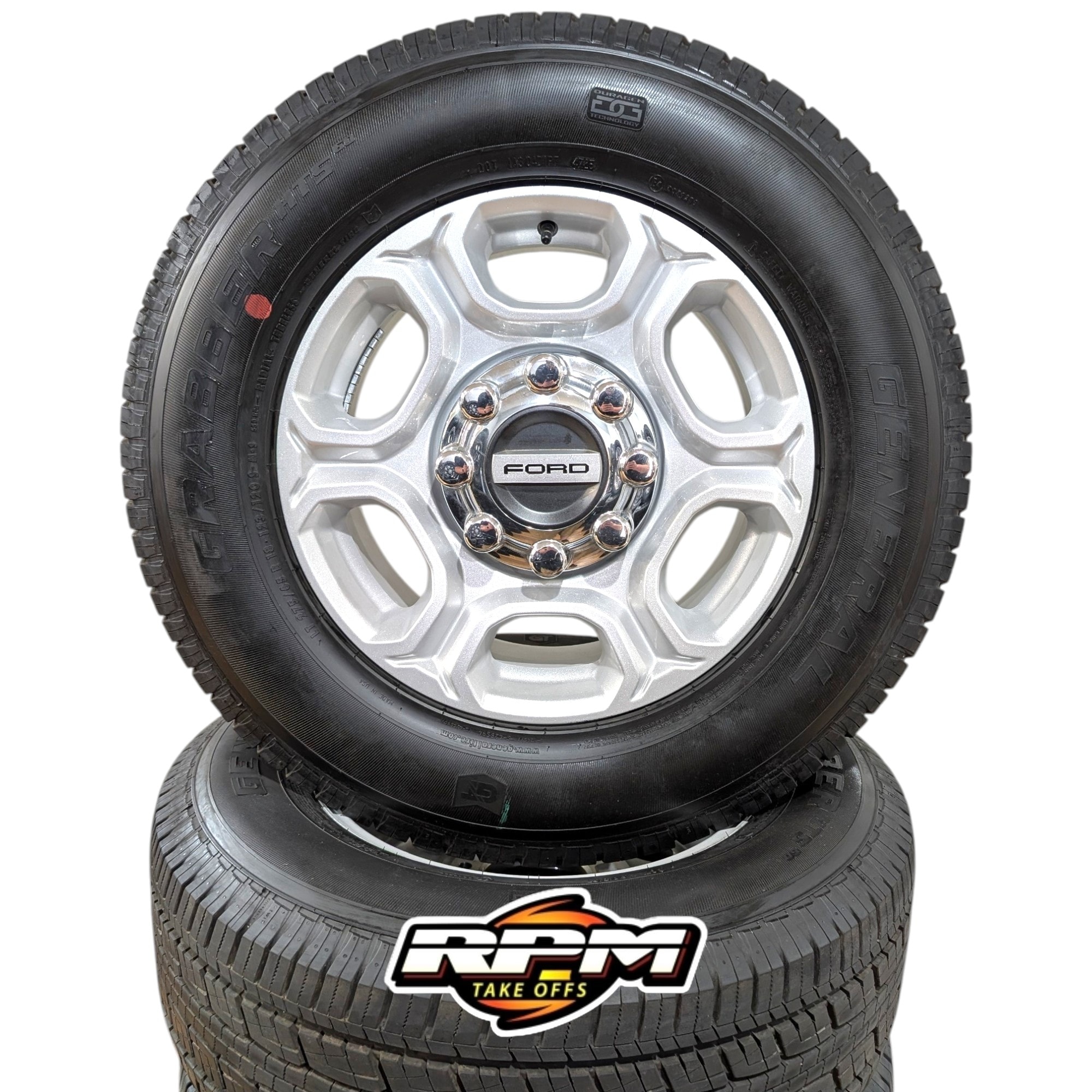 Ford F-250 / F-350 Super Duty 18" Silver Alloy Wheels with General Grabber HTS60 LT275/70R18 Tires — Set of 4